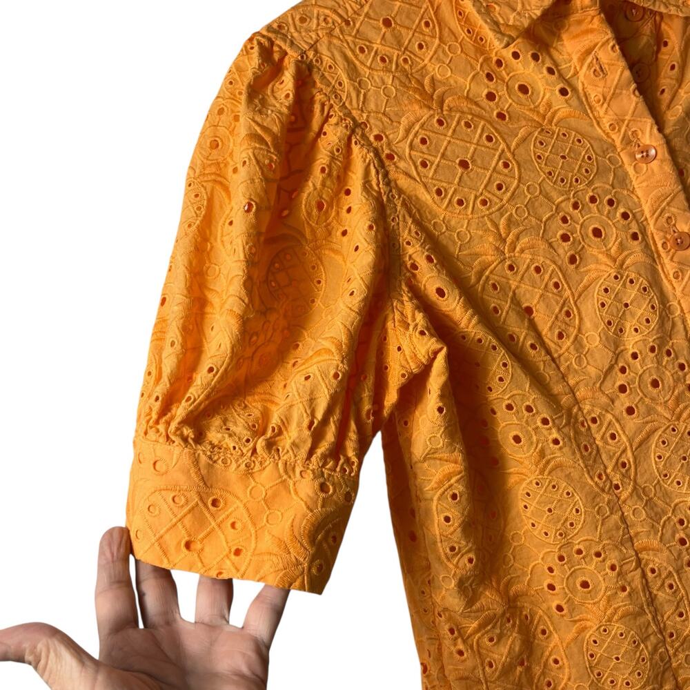 Chico's Orange Pineapple Eyelet Button Front Top … - image 3